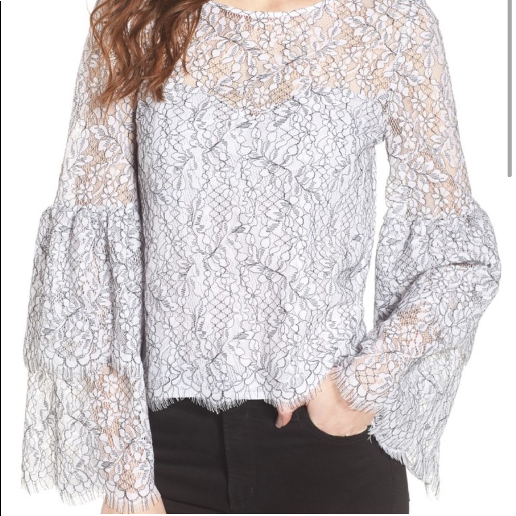 Cupcakes And Cashmere White Lace Bell Sleeve Top